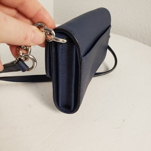 Calvin Klein Small Navy Crossbody Purse Silver Chain Textured Faux Leather - Picture 8 of 8